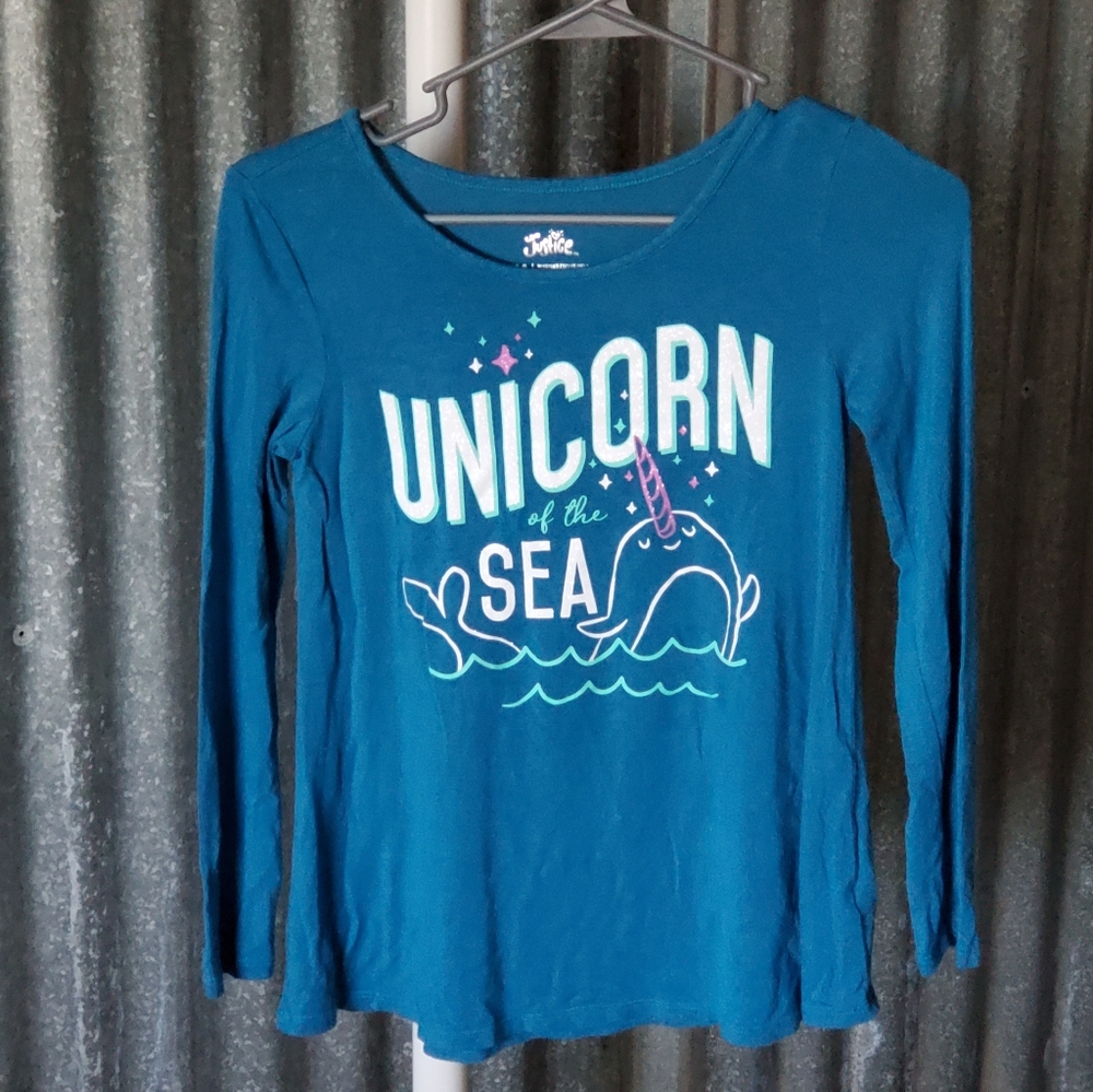 Justice Girl's 10, long sleeve Narwhal shirt